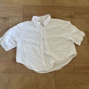 Athleta M Oversized White Cotton Button-Down Crop Shirt